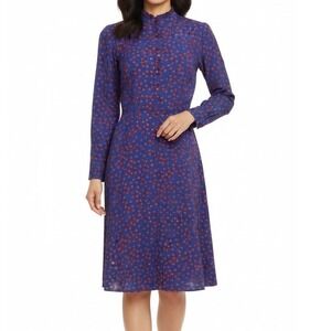 Boden Floral Shirt Dress 12R Blue Red Floral Long Sleeve Knee-Length